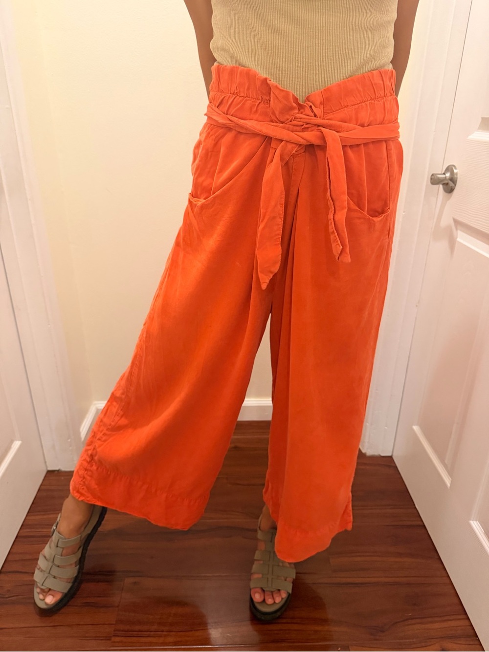 Free People Orange Wide-Leg Tie-Waist Pants